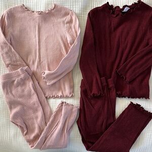 Pink and Burgundy Ribbed Pajama Set